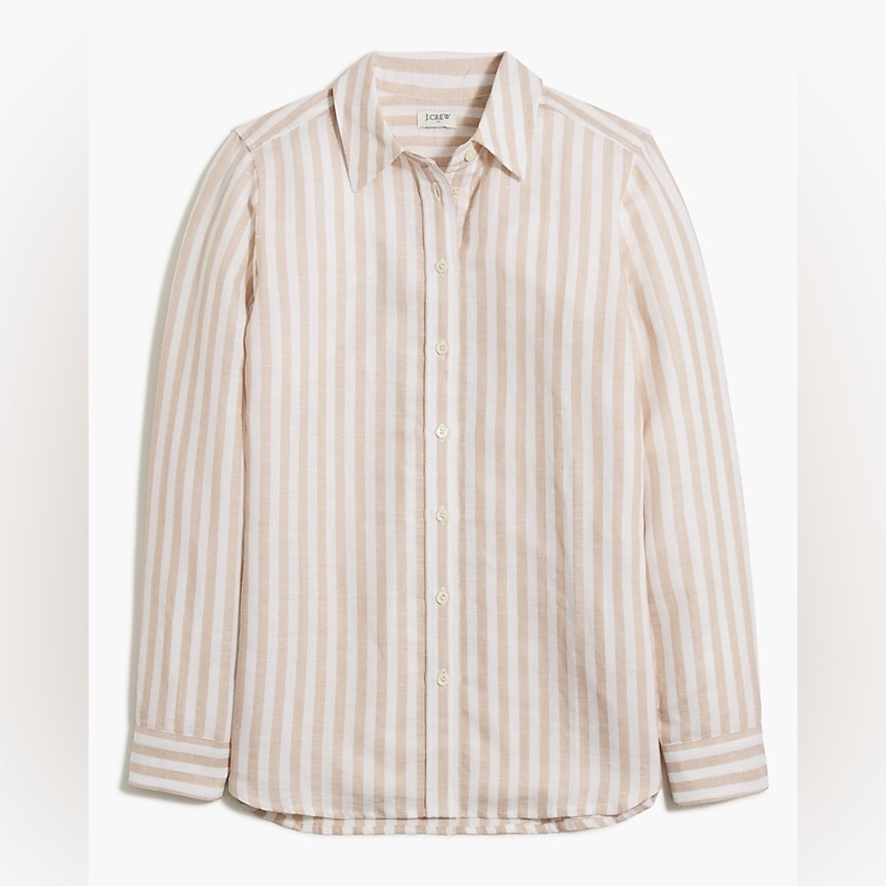 J. Crew Beige Stripe Linen Blouse